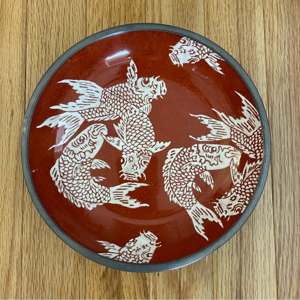 Neiman Marcus Ceramic & Pewter Coral and White Decorative Bowl